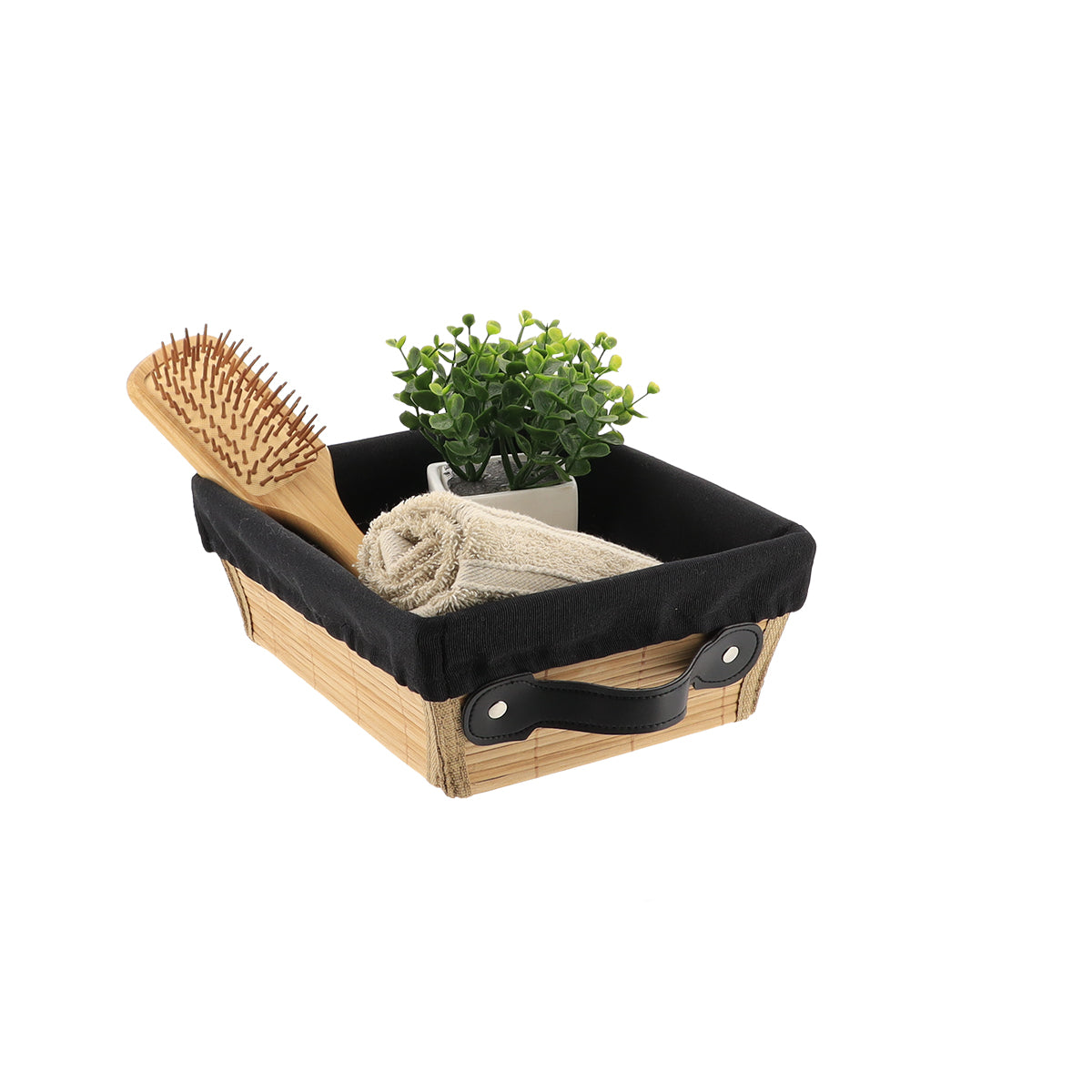 Bambusz Tárolókosár 20.5x26x10.5 cm - Bambusz/Fekete