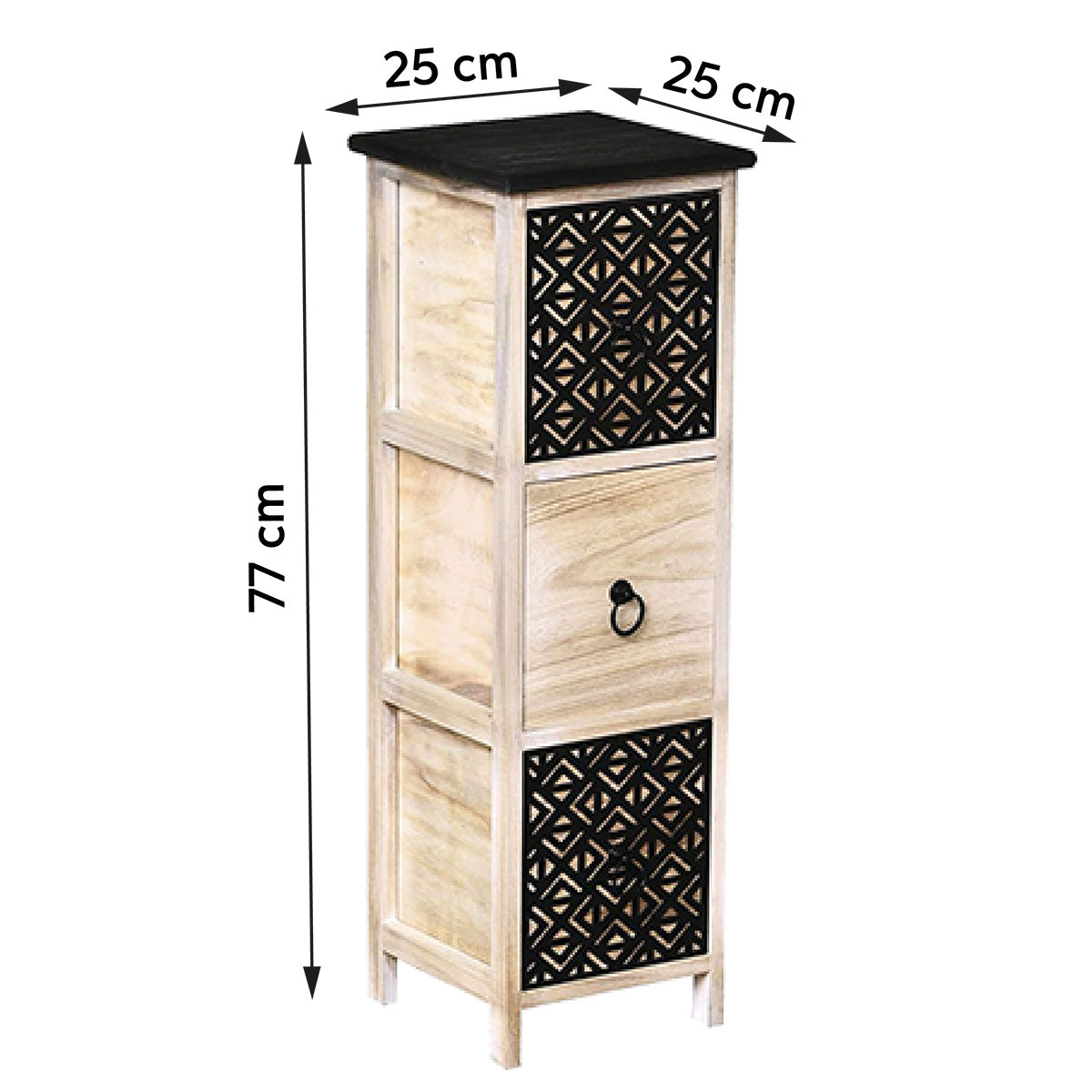 MDF/Paulownia 3 fiókos bútor - Natúr/Fekete gravírozással