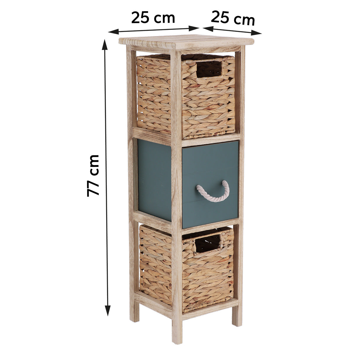 Paulownia Bútor 2 Vízijácint Kosár + 2 Fa Fiók - Natúr/Khaki