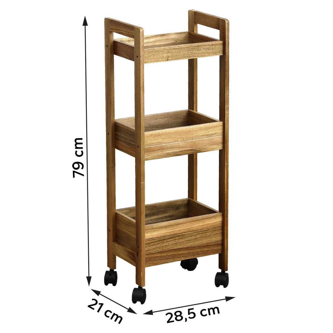 Akác/MDF bútor kerekeken 3 polccal - Akác 