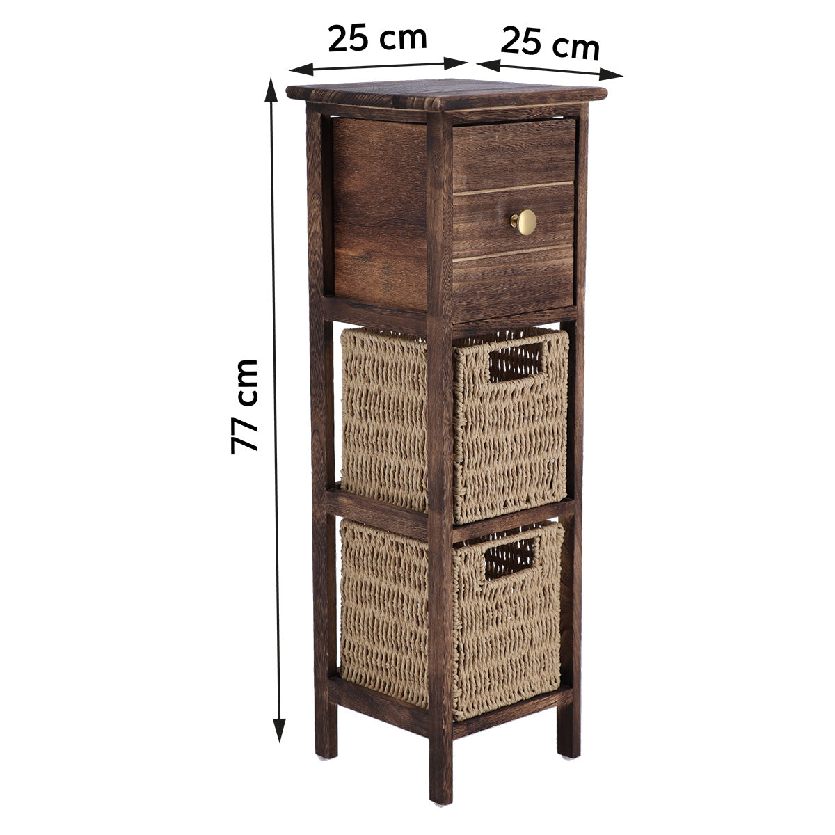 Paulownia és MDF bútor 1 fiókkal és 2 papírkosárral – barna/natúr