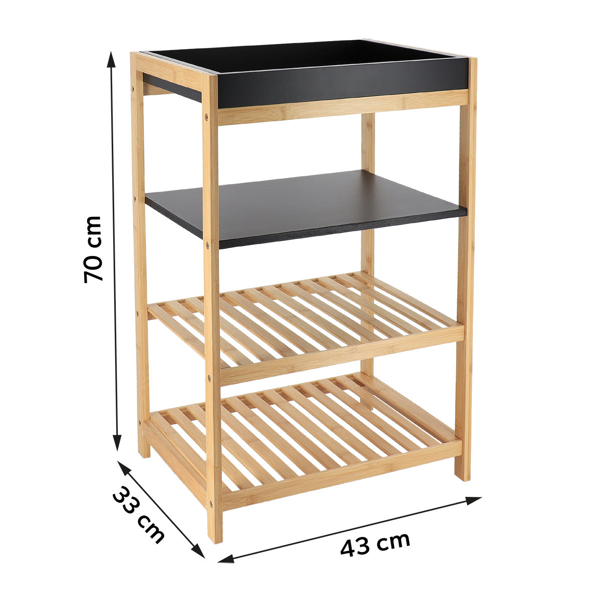 Bambusz+MDF bútor 4 polccal - Fekete/Bambusz 