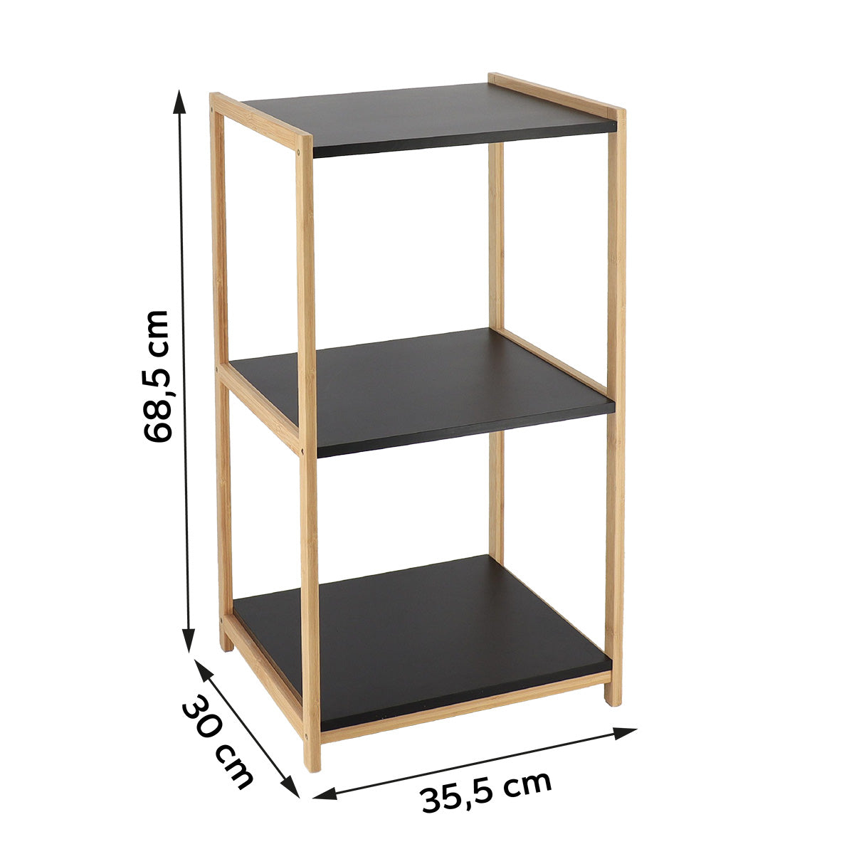 Bambusz bútor 3 fekete MDF polccal - Bambusz/Fekete