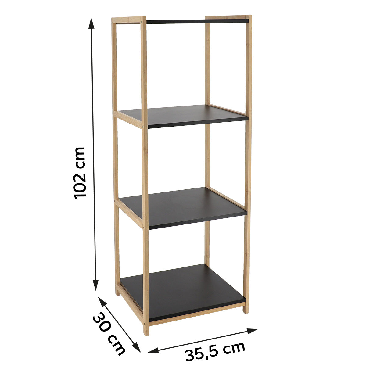 Bambusz bútor 4 fekete MDF polccal - Bambusz/Fekete
