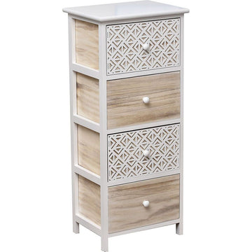 Paulownia Bútor - 4 Fiókos Fém Fogantyúkkal - Fehér/Szürke