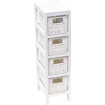 Fehér MDF/Paulownia Bútor 4 Szőtt Papírkosárral - Fehér