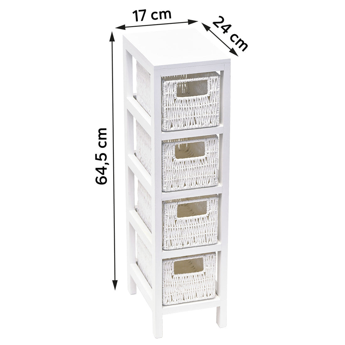 Fehér MDF/Paulownia Bútor 4 Szőtt Papírkosárral - Fehér
